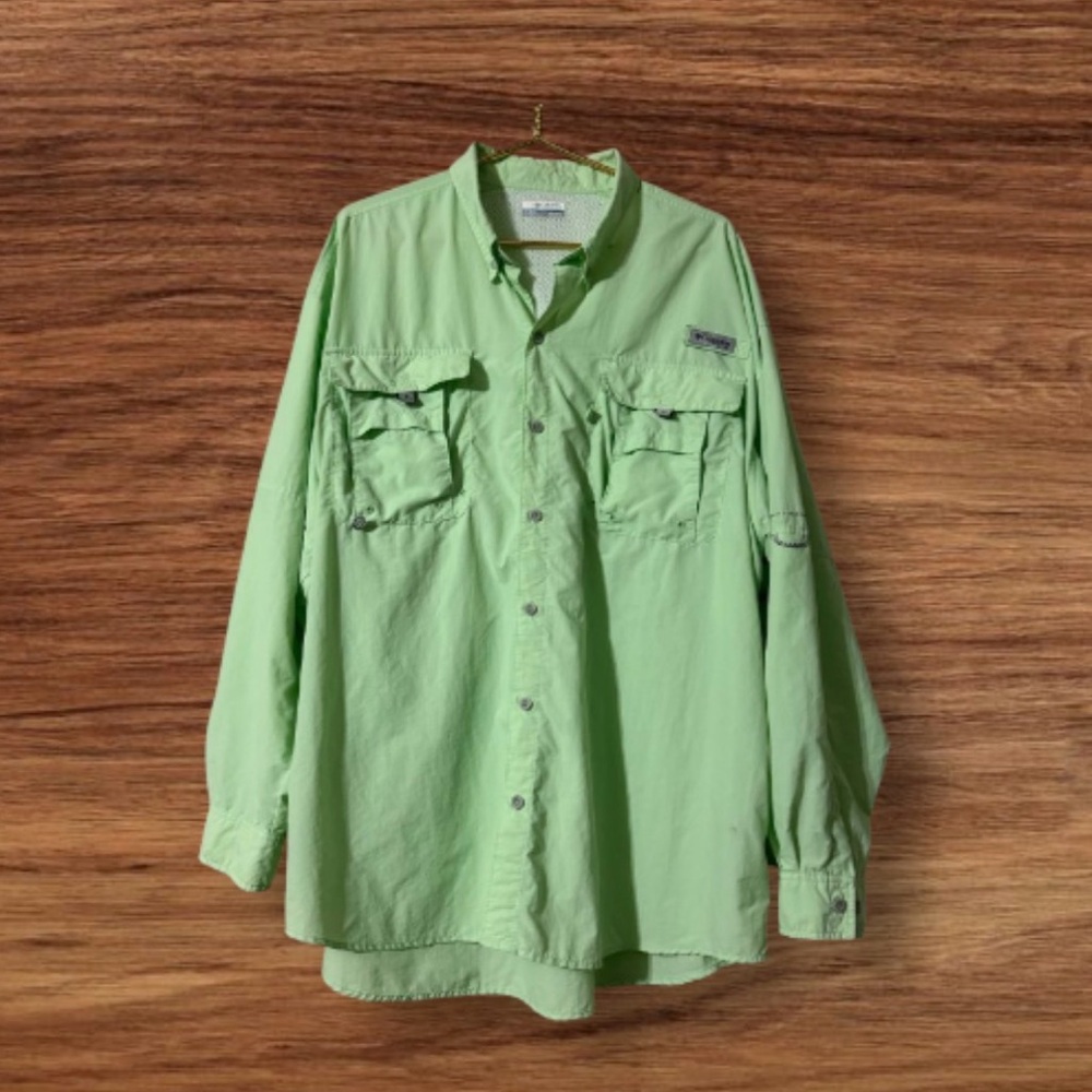 Columbia Shirt Men 2XL PFG Mint Green Vented Performance Fishing Casual vented